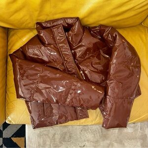 Pretty Little Thing chocolate Brown Puffer cropped Jacket